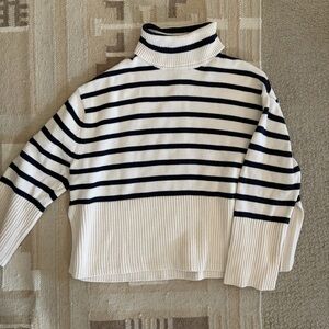 GAP Cream with Navy Stripes Turtleneck Sweater